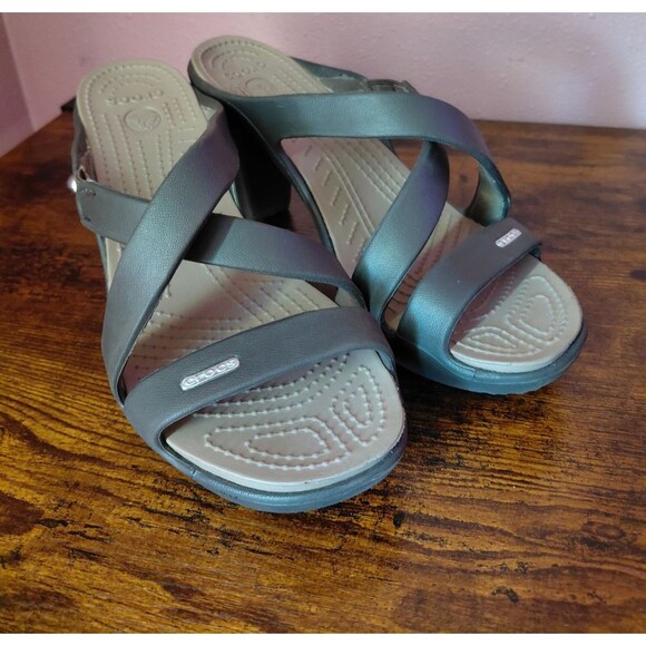 CROCS Shoes - Crocs CYPRUS IV High Heels Women's 8 Brown Slip On Strap Comfort Sandals